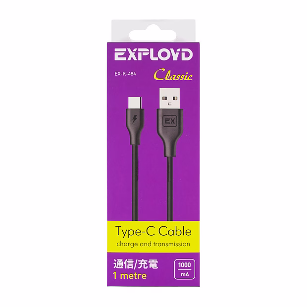 Дата-кабель/Exployd/USB - TYPE-C/круглый/чёрный/1М/Classic/EX-K-484
