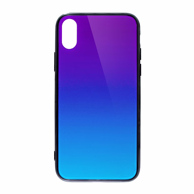 Чехол для iPhone X/XS Омбре Glass (Фиолетово-бирюзовый)