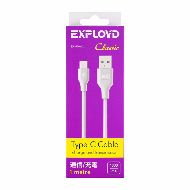 Дата-кабель/Exployd/USB - TYPE-C/круглый/белый/1М/Classic/EX-K-485