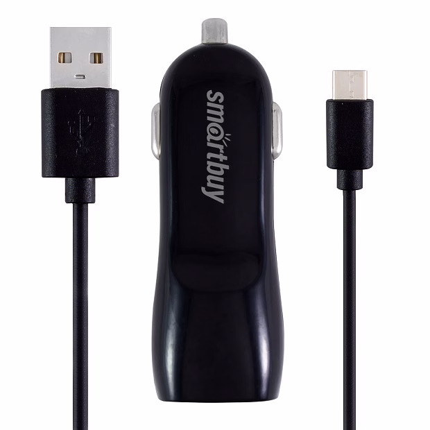 АЗУ Smartbuy NOVA MKII, вых.ток 2.1А, 1USB + витой кабель Type-C, черное