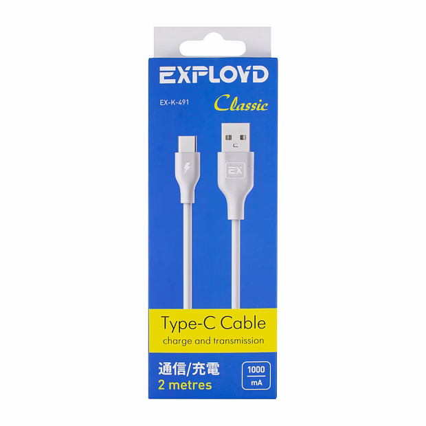 Дата-кабель/Exployd/USB - TYPE-C/круглый/белый/2М/Classic/EX-K-491