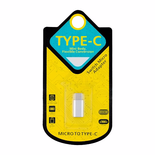 Адаптер с micro USB на Type-C, (Белый)