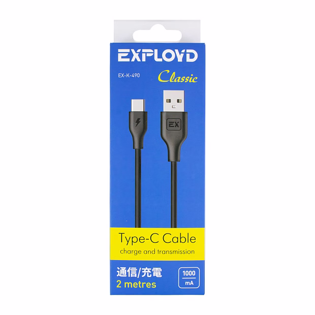 Дата-кабель/Exployd/USB - TYPE-C/круглый/чёрный/2М/Classic/EX-K-490