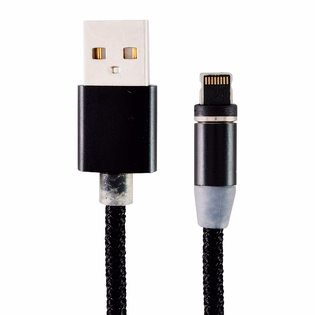 Кабель магнитный USB-Lightning, ткань металл, (Черный)